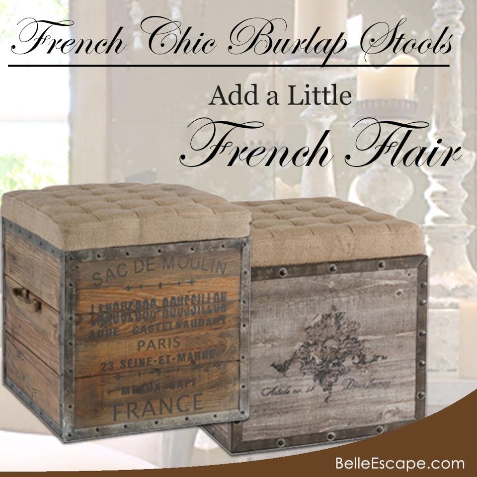 French Burlap Stools - Belle Escape