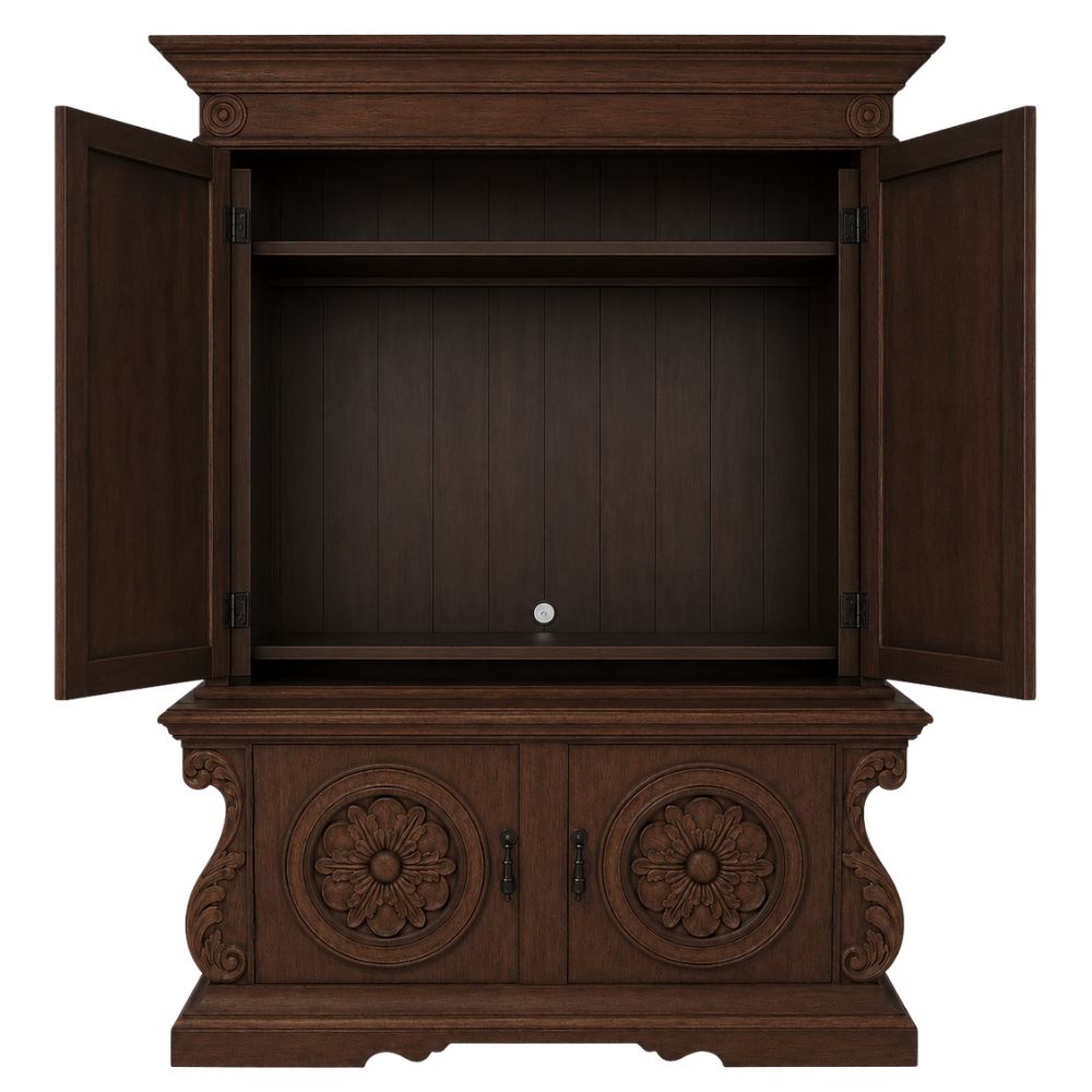 Rosette Ornately Carved Entertainment Armoire