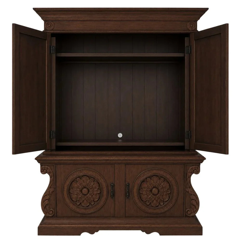 Rosette Ornately Carved Entertainment Armoire