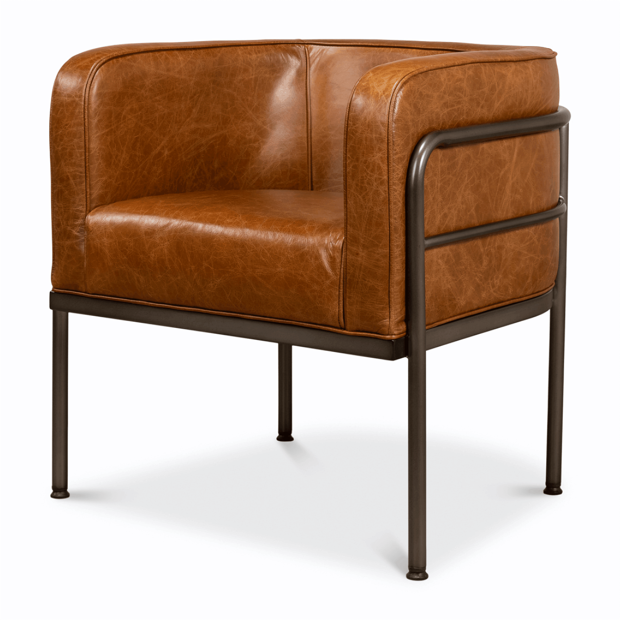 Brown Leather Industrial Pipe Accent Chair