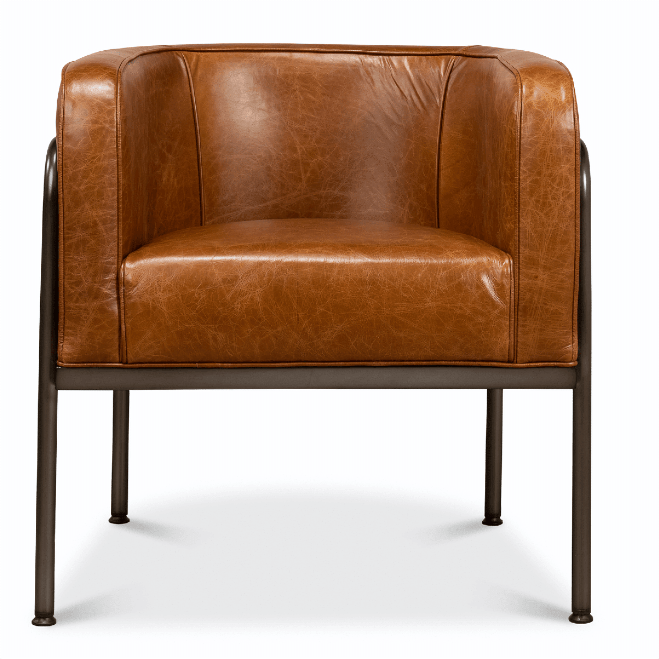 Brown Leather Industrial Pipe Accent Chair