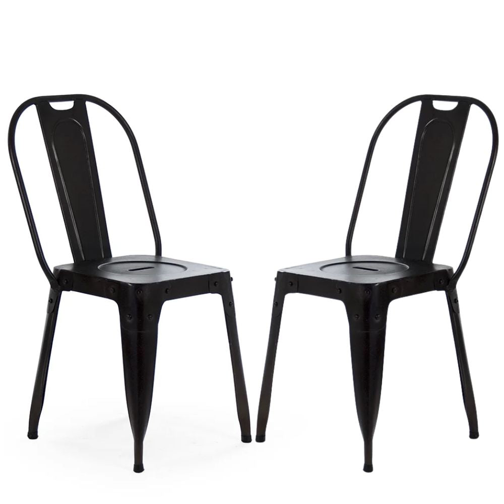 Retro Black Metal Cafe Chairs - Pair