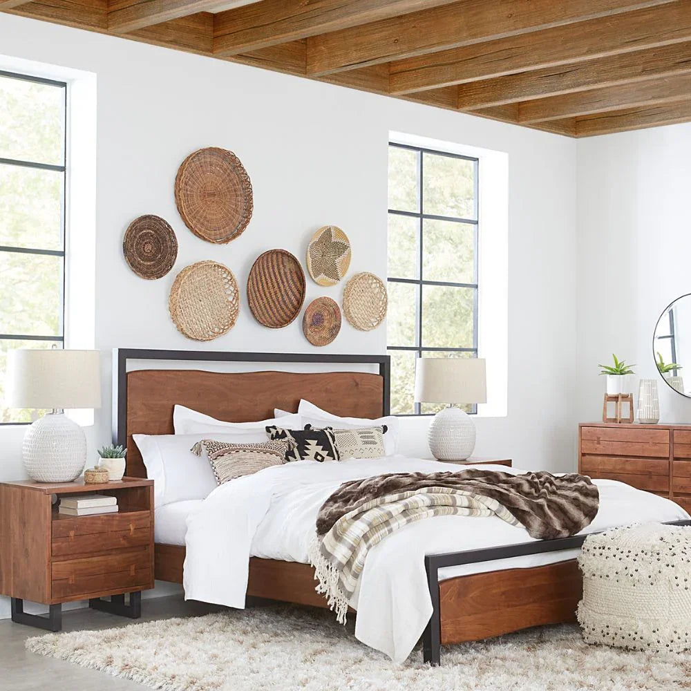 Rustic Acacia Wood and Iron Bed