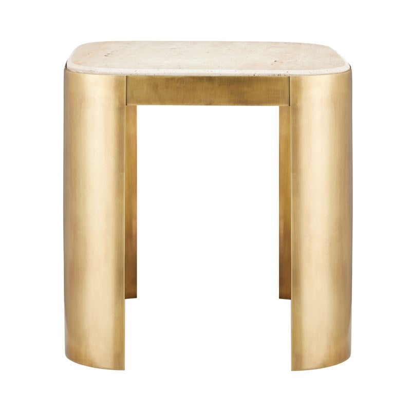Golden Glam Accent Table with Travertine Top
