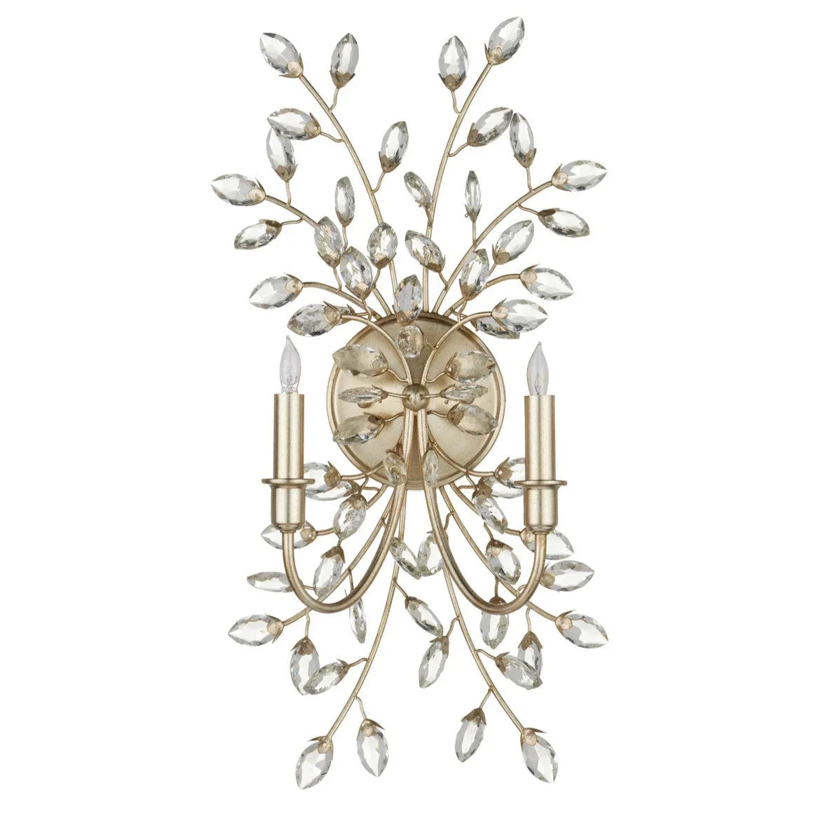 Elegant gold wall sconce with crystal accents, perfect for French country or shabby chic decor