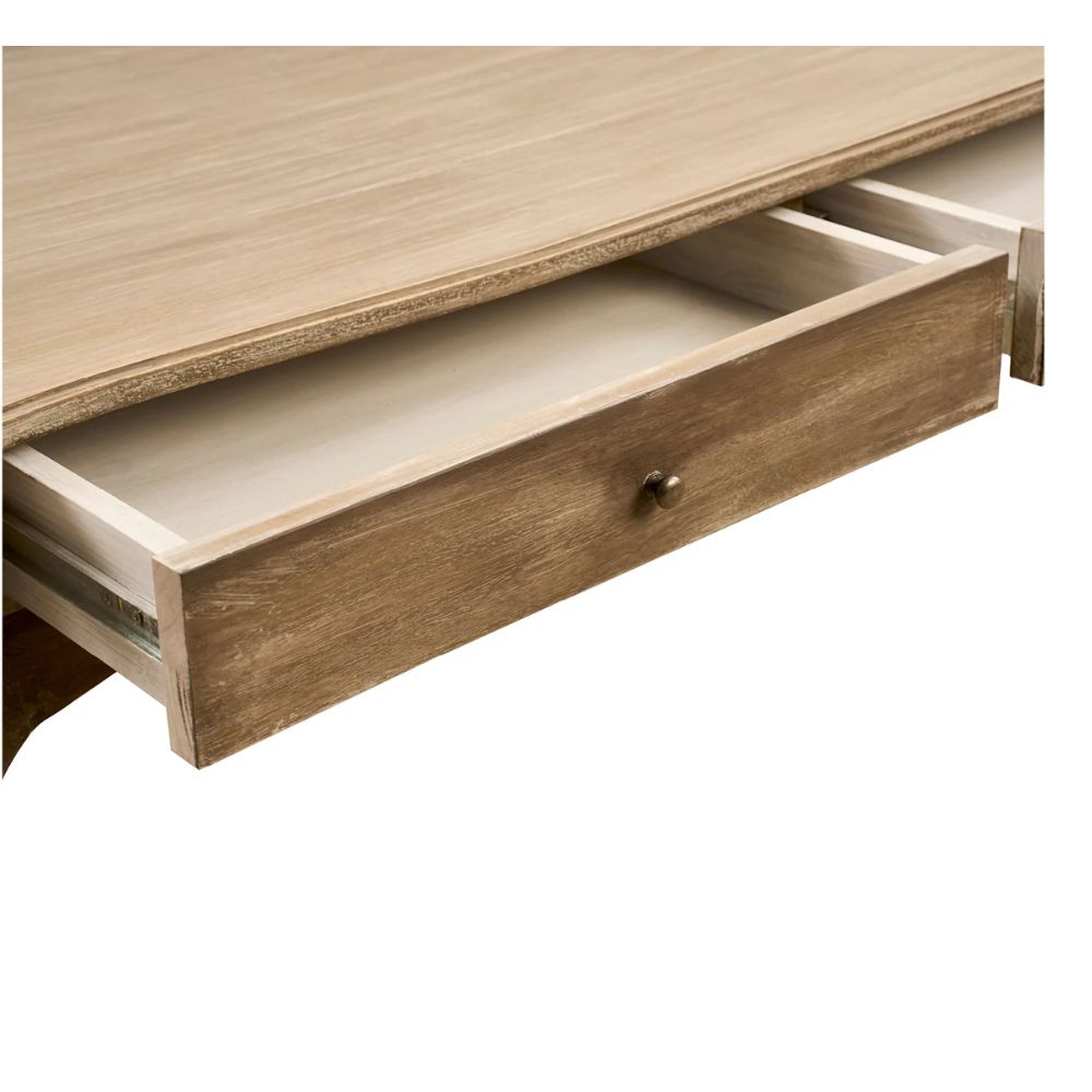 Natural Wood French Coffee Table with Drawers