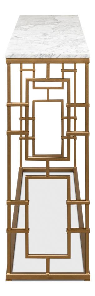Marble Top Brass Gate Console Table