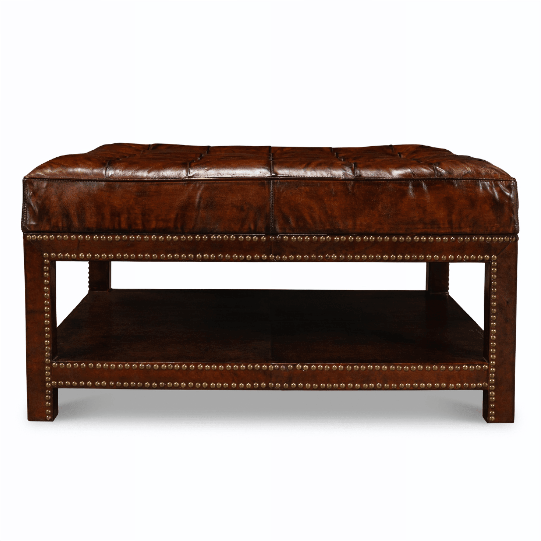 Brown Leather Tufted Ottoman