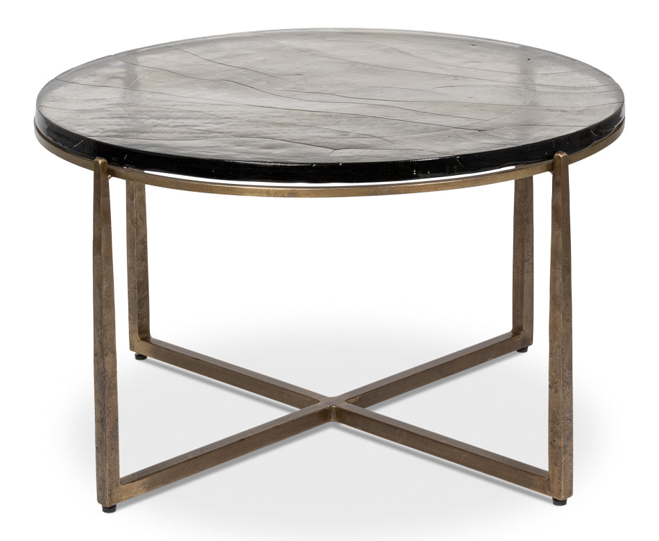 Casted Glass Bronzed Iron Coffee Table