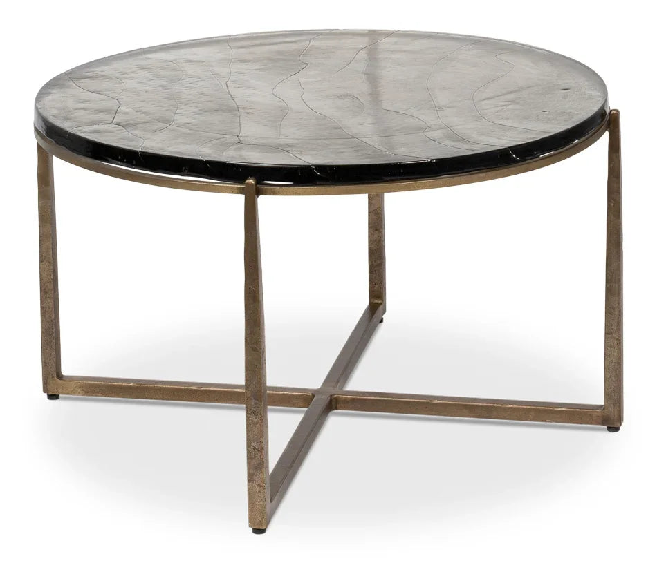 Casted Glass Bronzed Iron Coffee Table