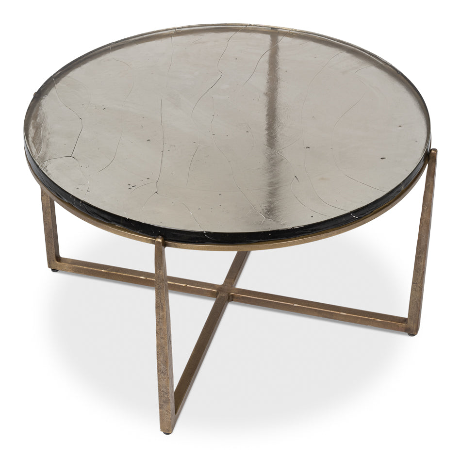 Casted Glass Bronzed Iron Coffee Table