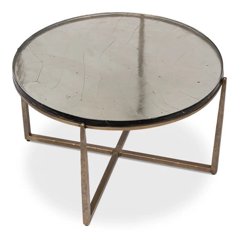 Casted Glass Bronzed Iron Coffee Table