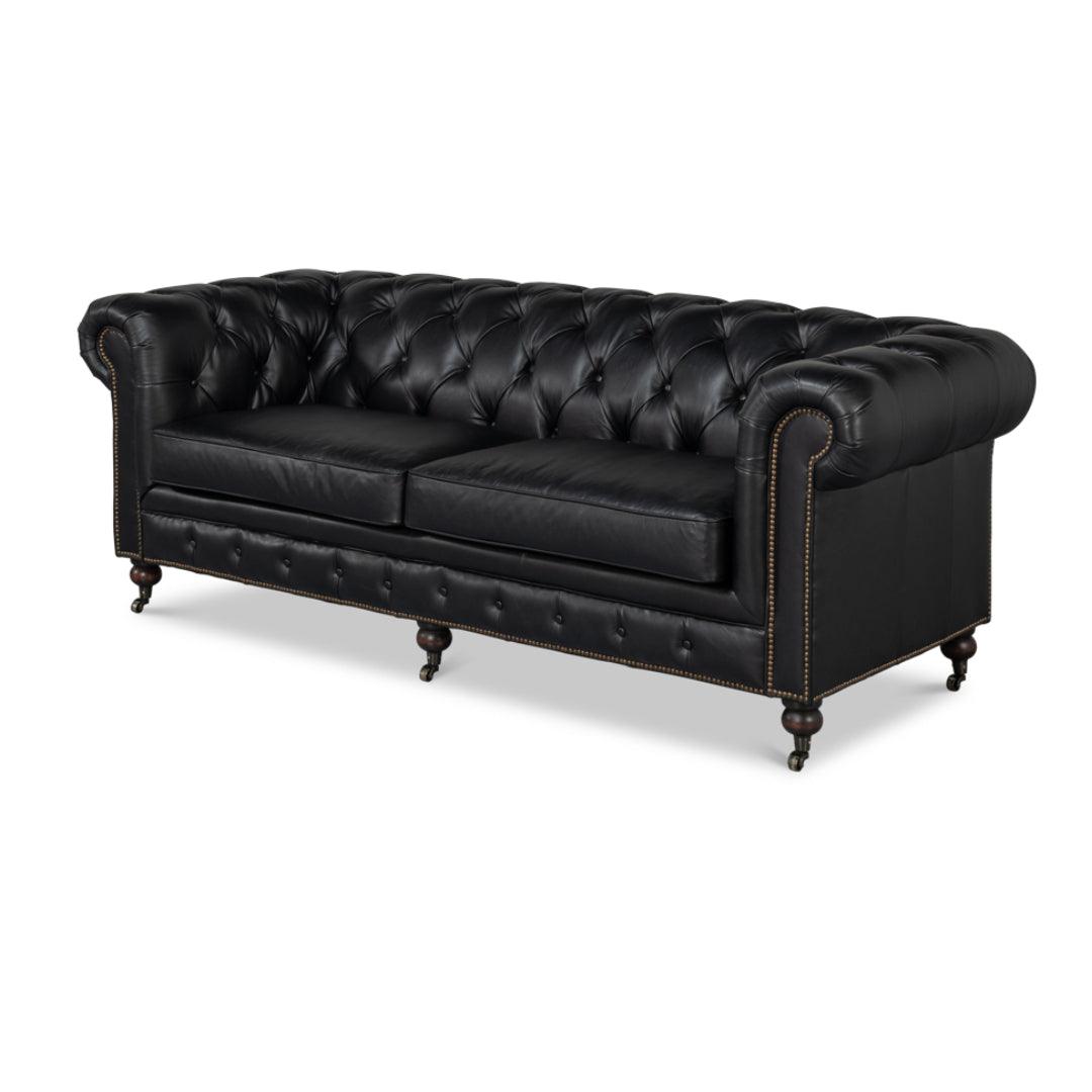 Club Room Black Leather Tufted Chesterfield Sofa