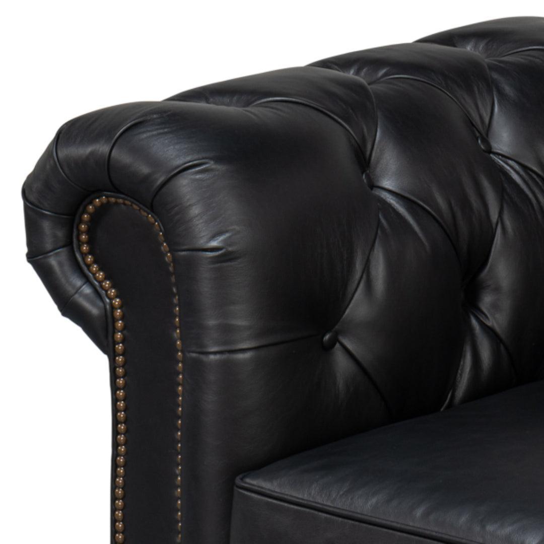 Club Room Black Leather Tufted Chesterfield Sofa
