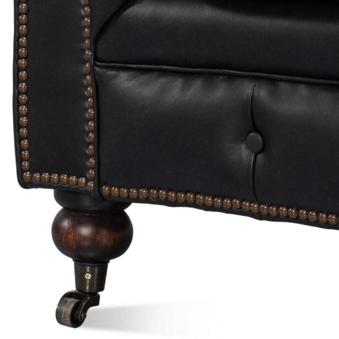 Club Room Black Leather Tufted Chesterfield Sofa
