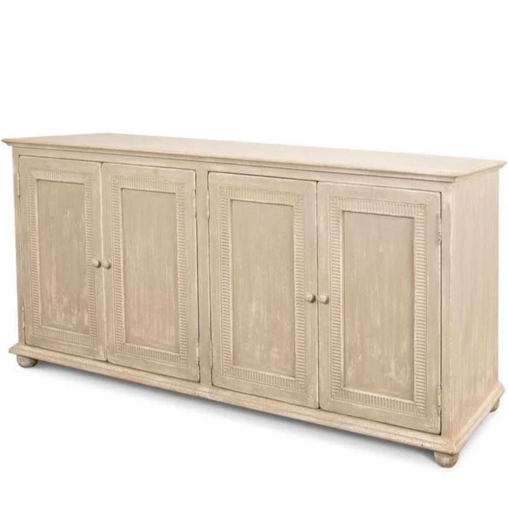 Rustic shabby chic sideboard with four doors and distressed finish