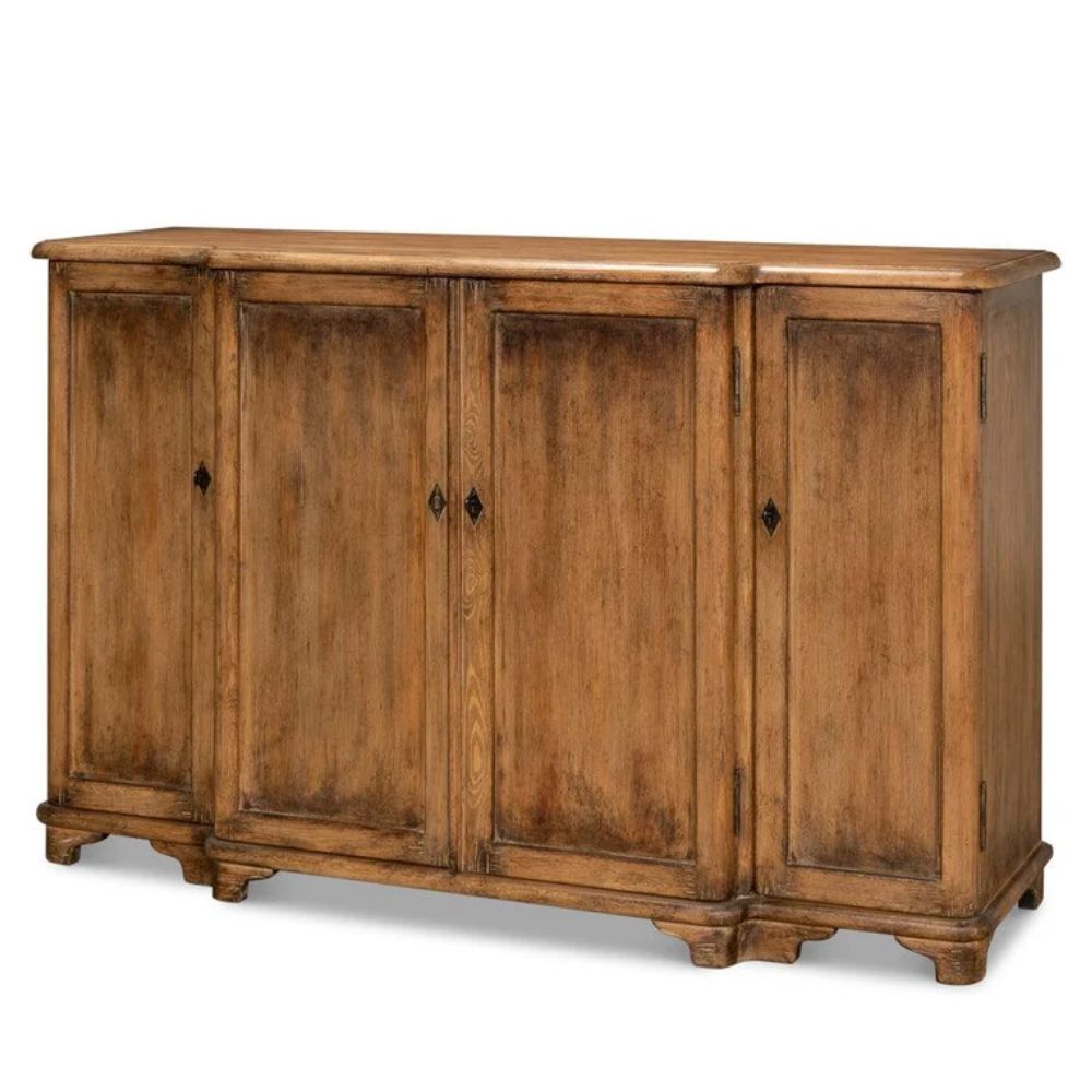 Rustic wooden sideboard with four doors, farmhouse style storage cabinet for dining or living room