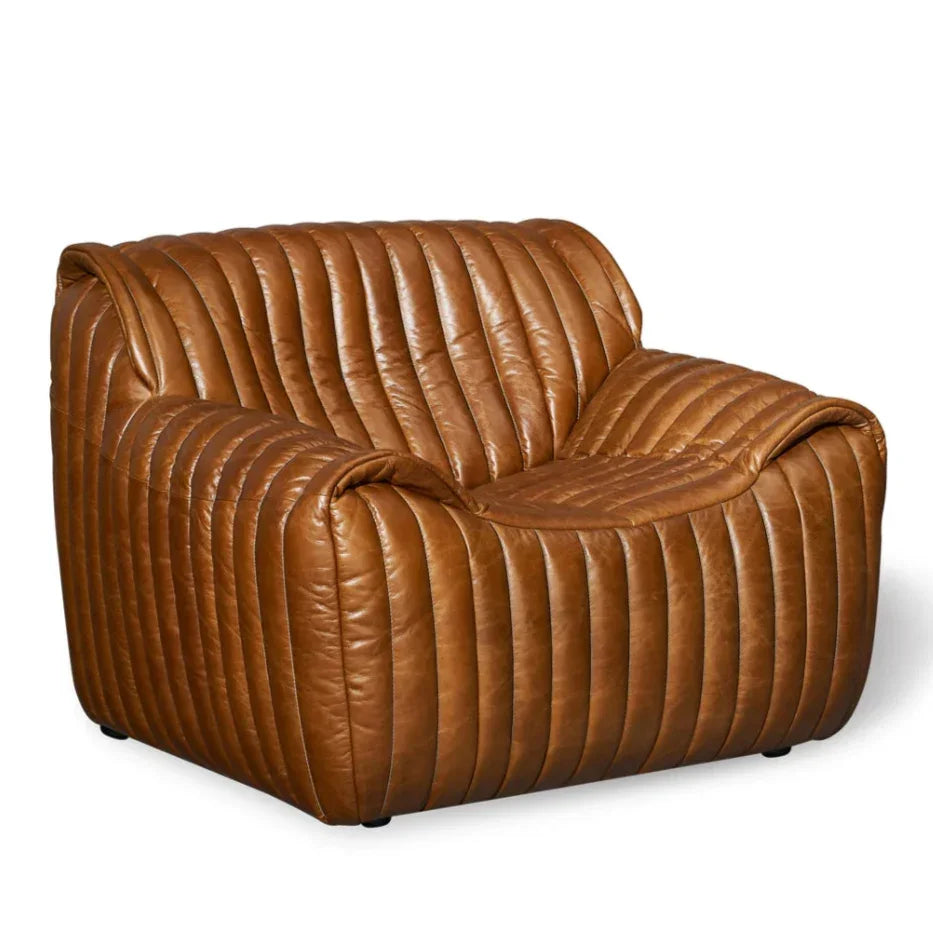 Antique Brown Vertical Tufted Leather Accent Chair