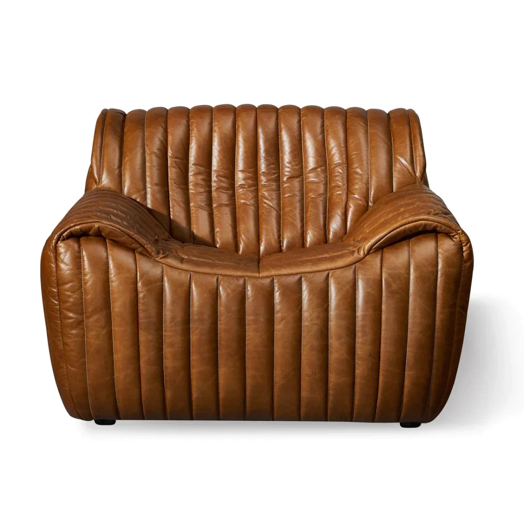 Antique Brown Vertical Tufted Leather Accent Chair