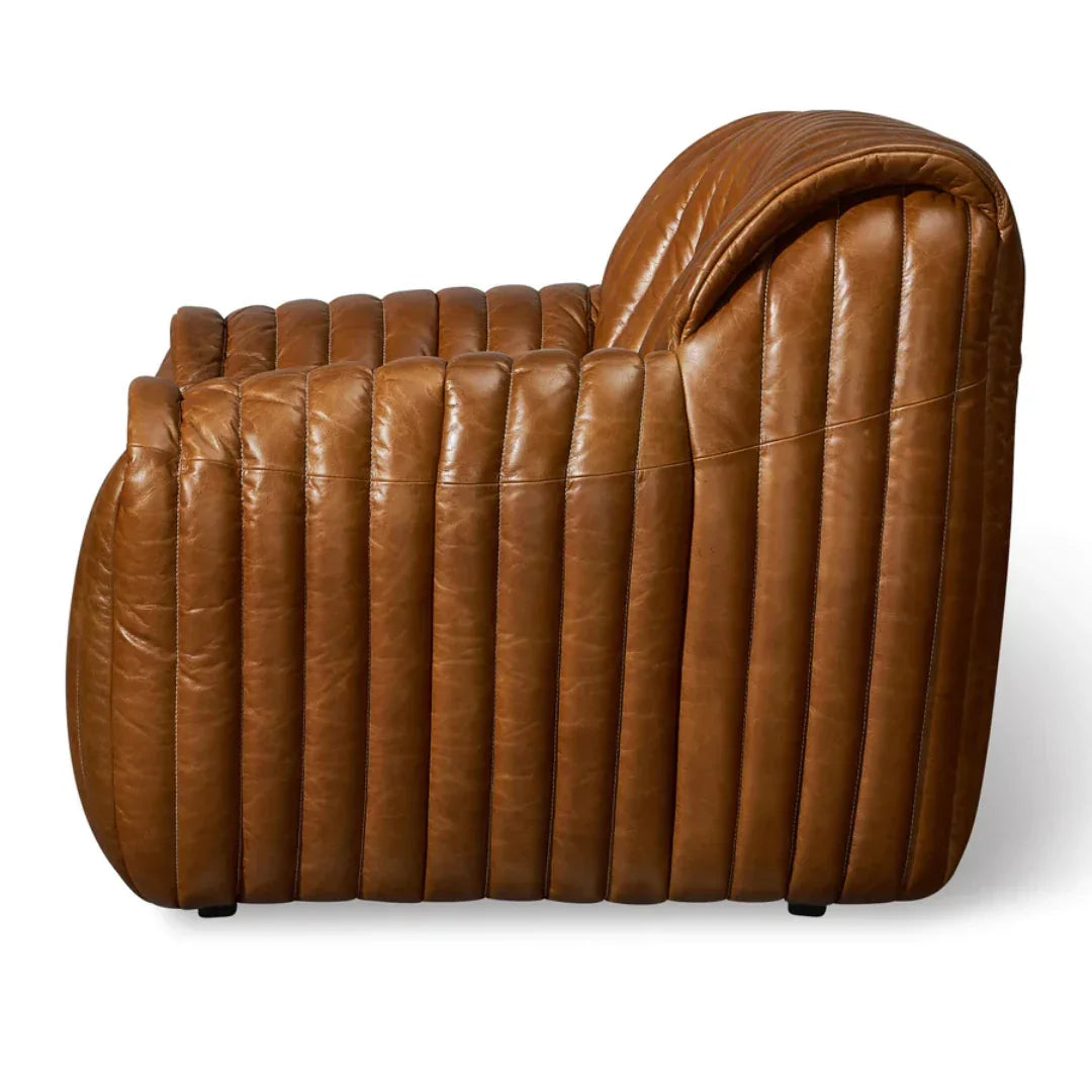 Antique Brown Vertical Tufted Leather Accent Chair