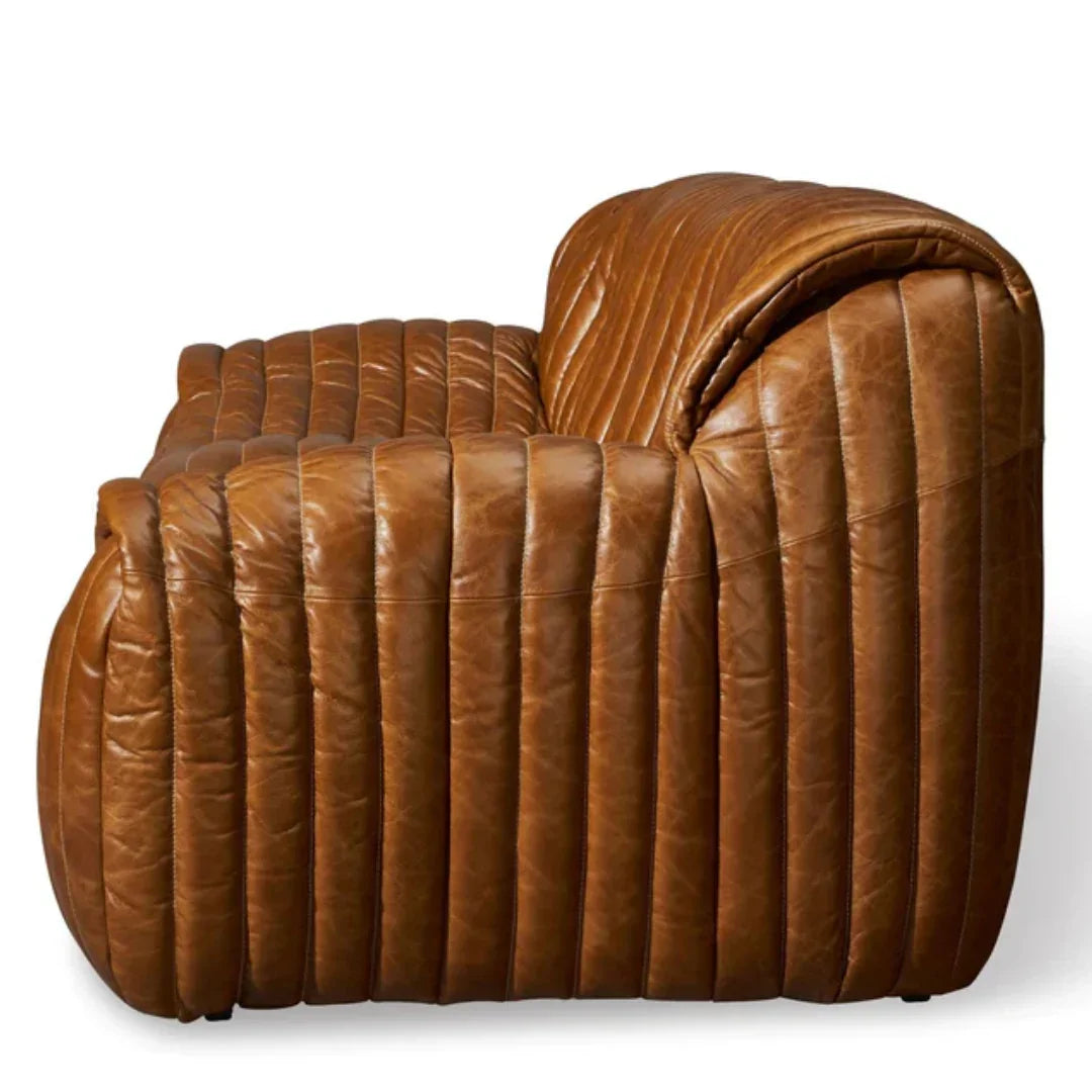 Antique Brown Vertical Tufted Leather Sofa