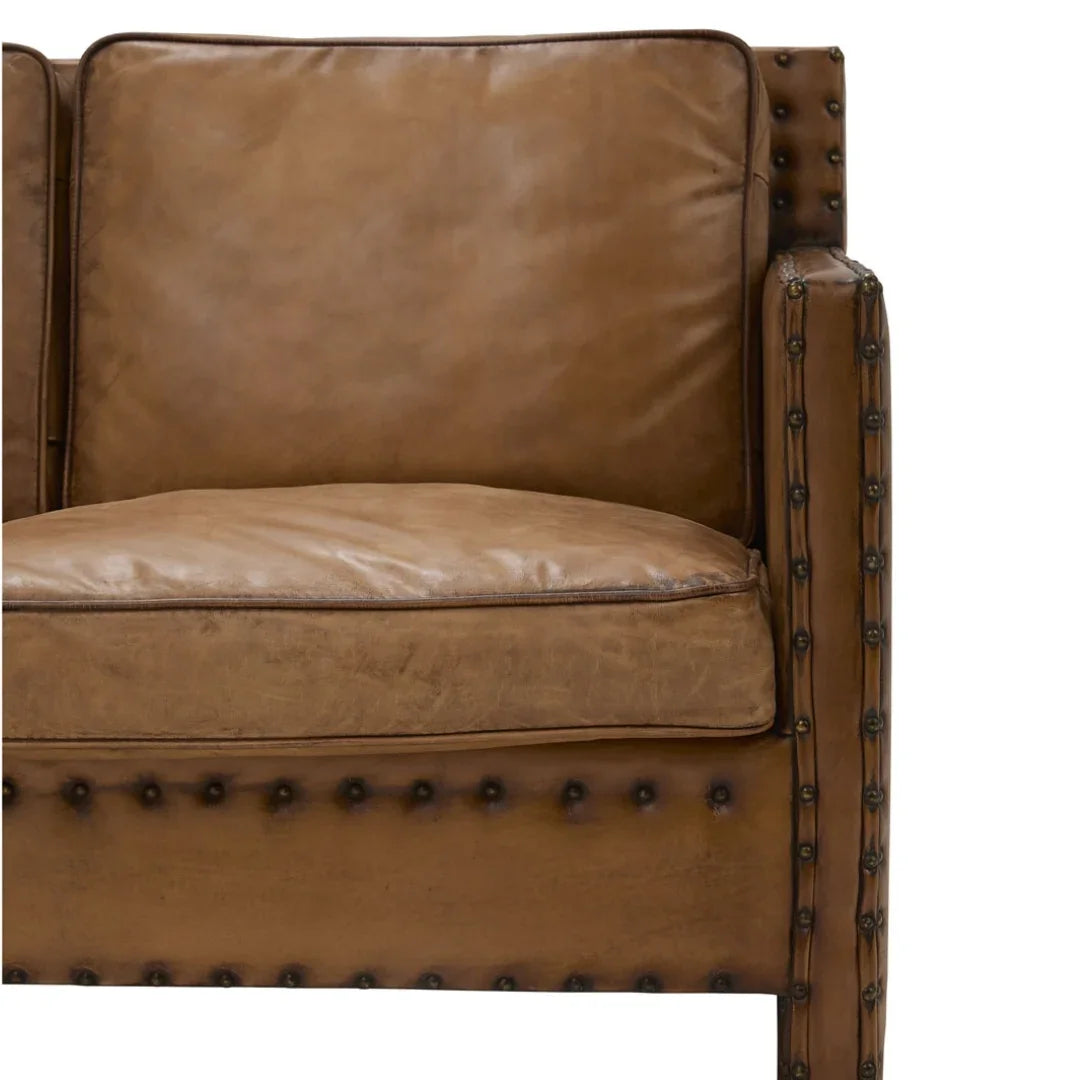 Antique Buffalo Leather Nailhead Loveseat