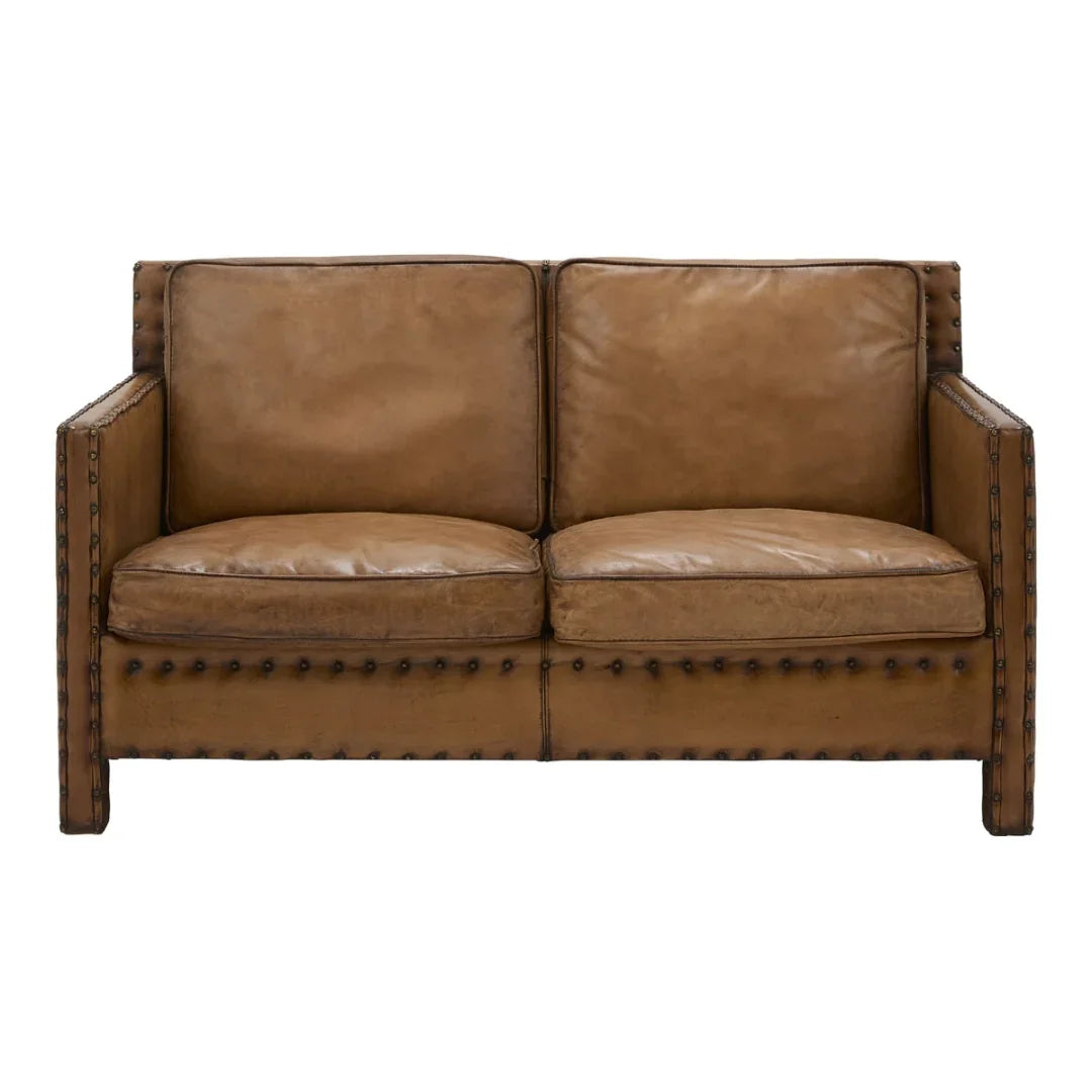 Antique Buffalo Leather Nailhead Loveseat
