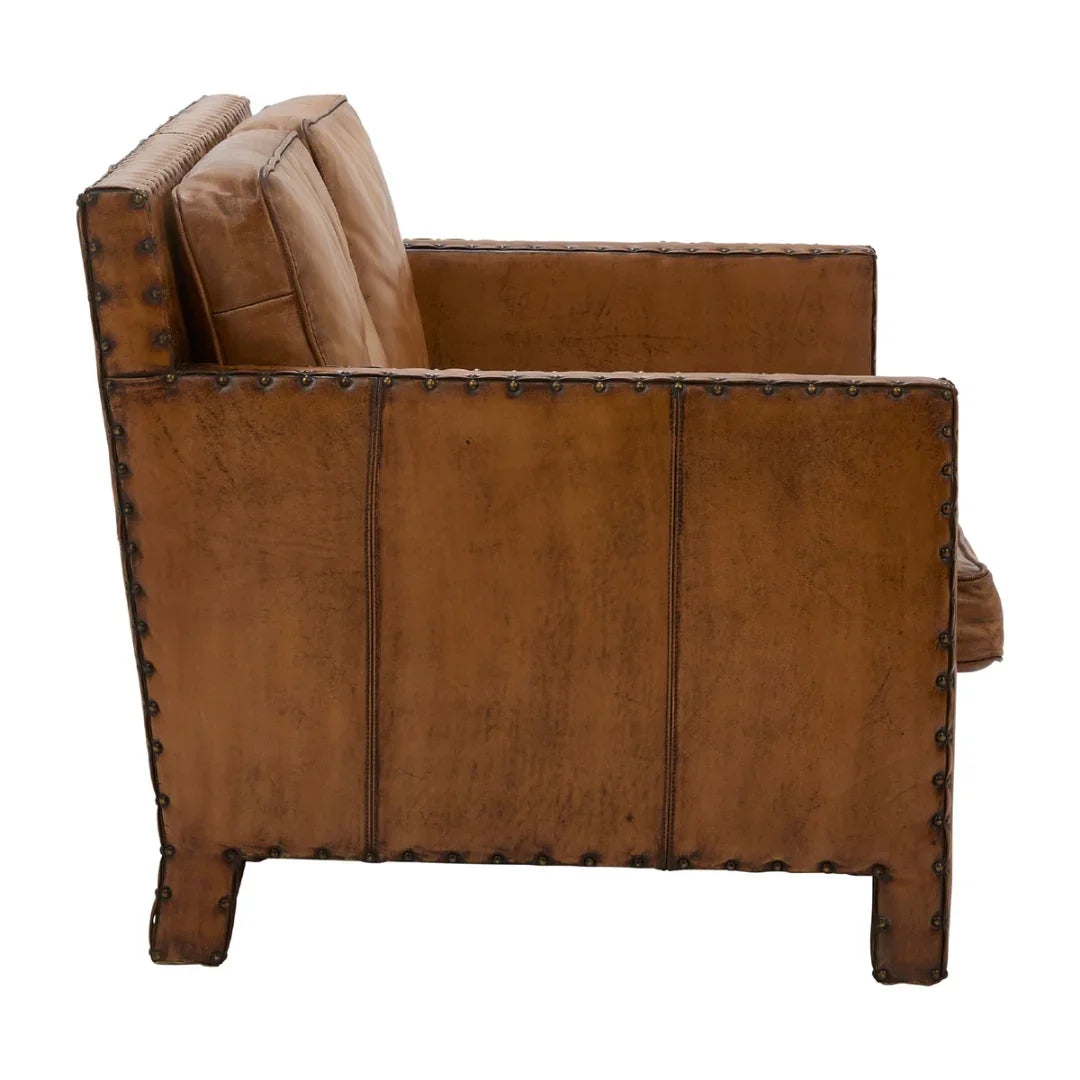 Antique Buffalo Leather Nailhead Loveseat