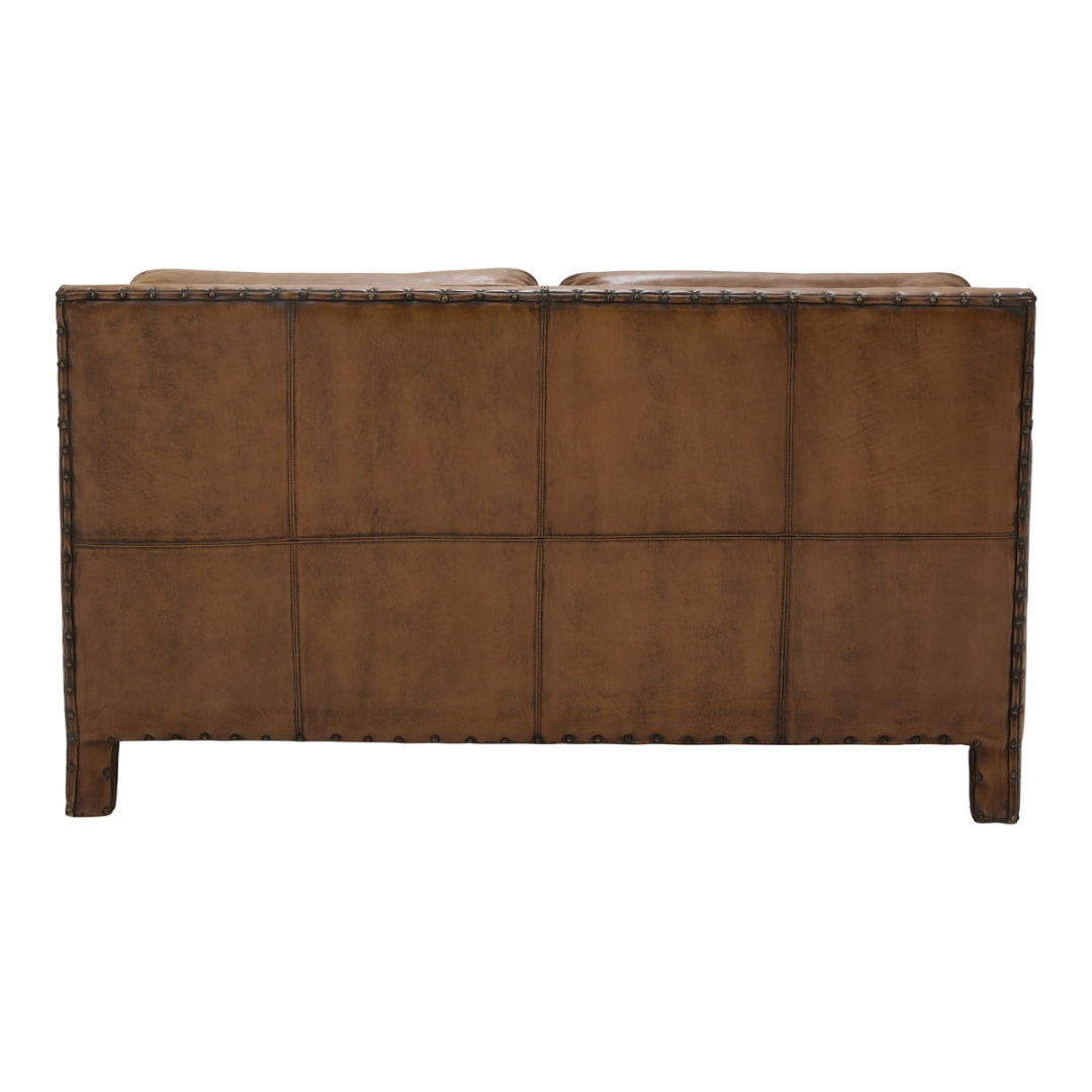 Antique Buffalo Leather Nailhead Loveseat