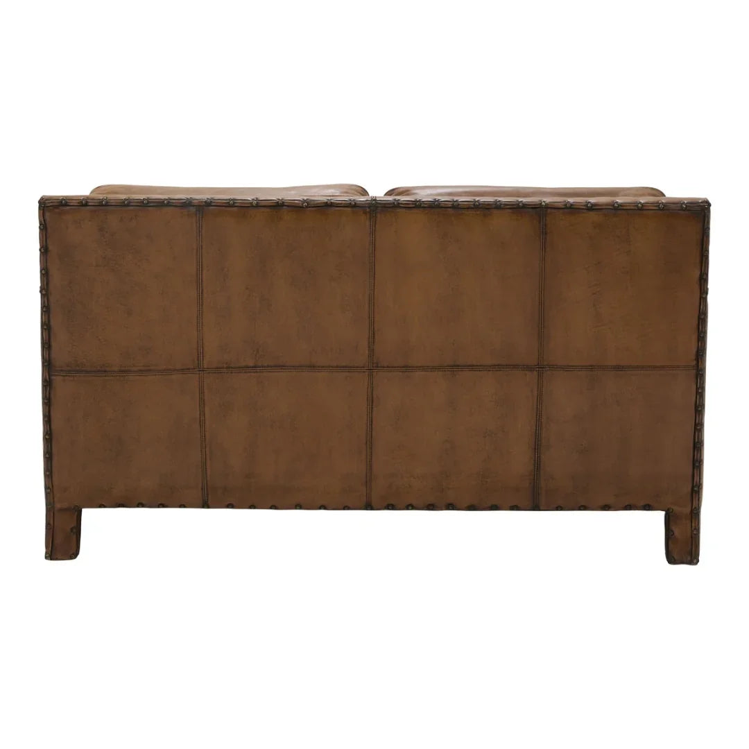 Antique Buffalo Leather Nailhead Loveseat
