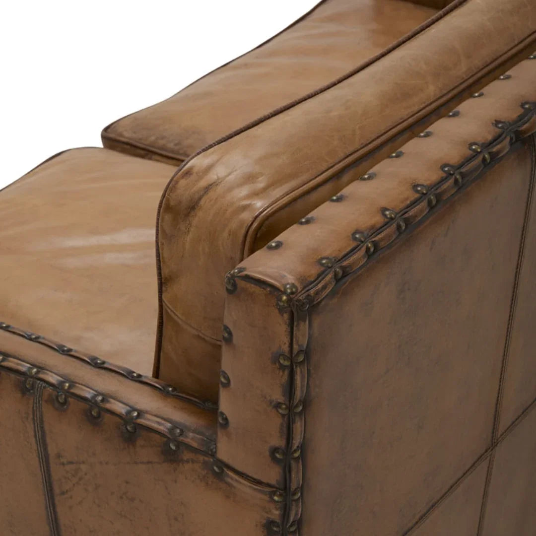 Antique Buffalo Leather Nailhead Loveseat