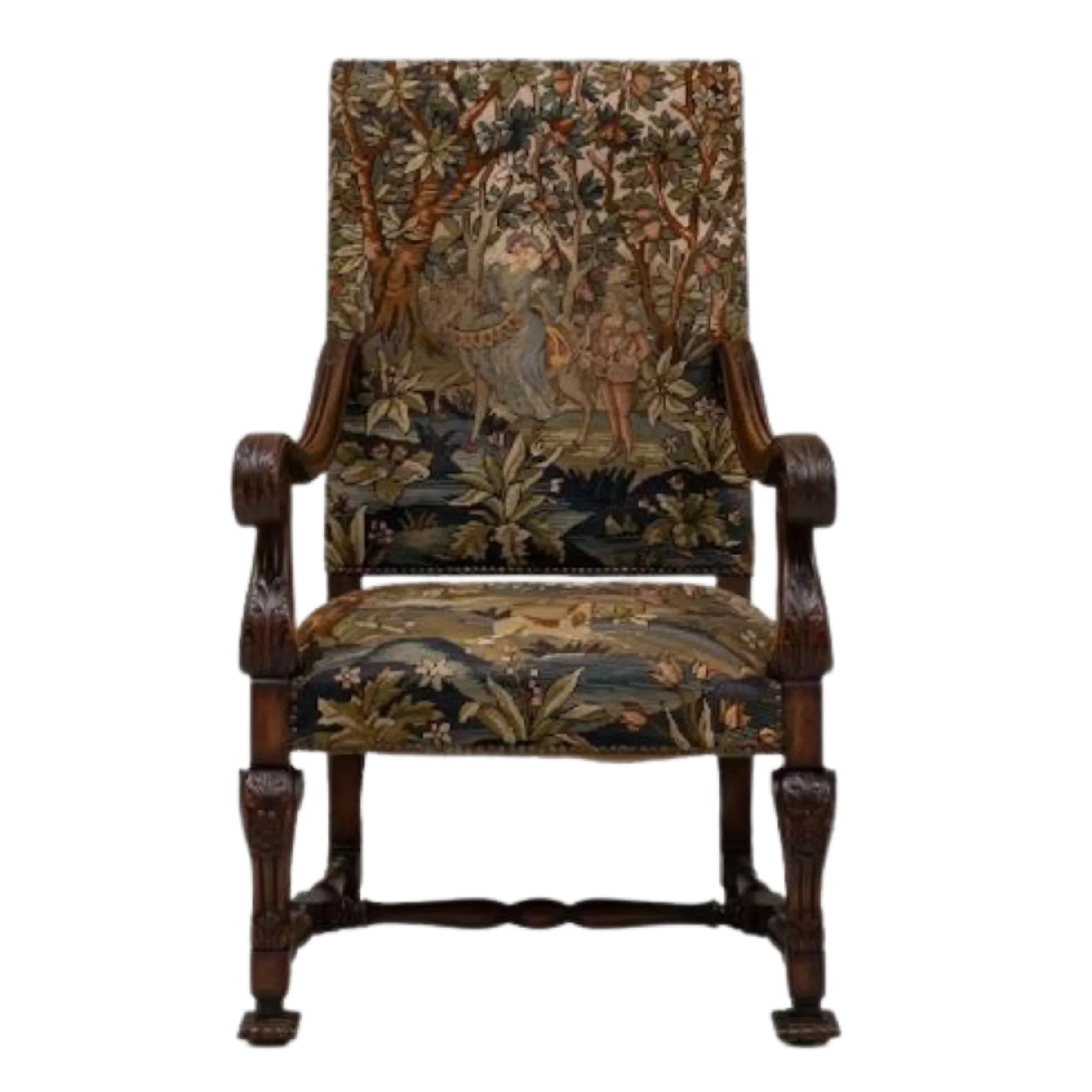 Secret Garden Antique Tapestry Armchair, Circa 1900