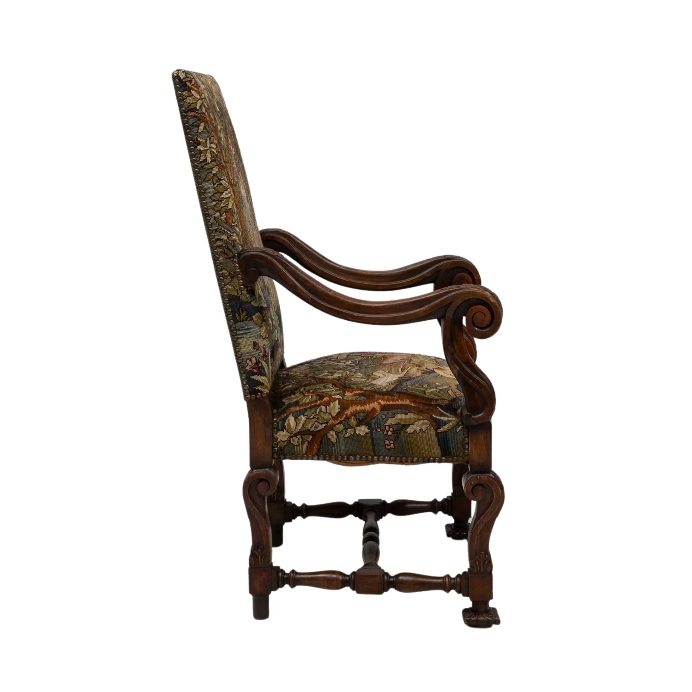 Secret Garden Antique Tapestry Armchair, Circa 1900