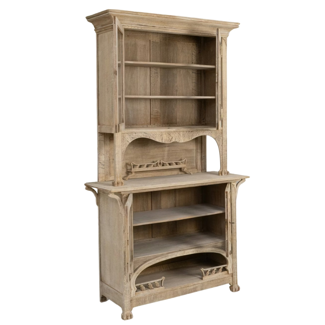 Floral Bleached Oak Hutch, Circa 1910