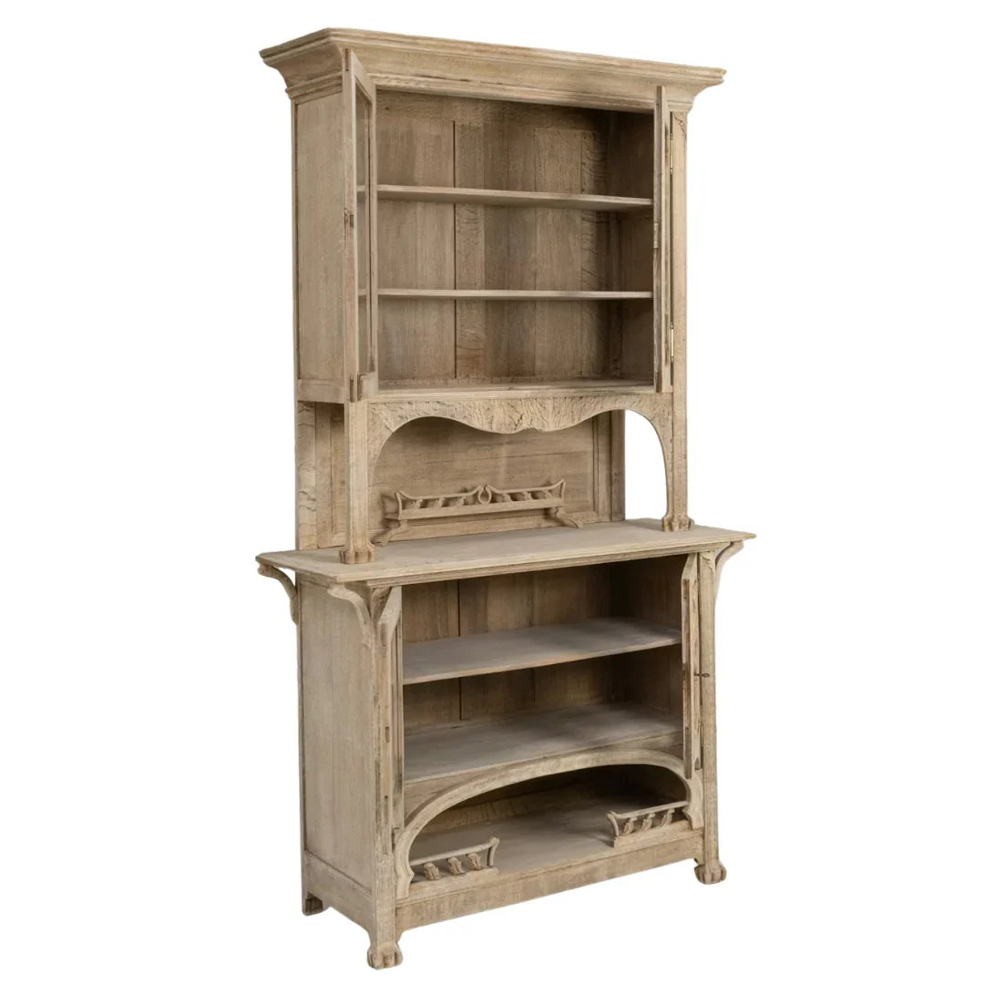 Floral Bleached Oak Hutch, Circa 1910