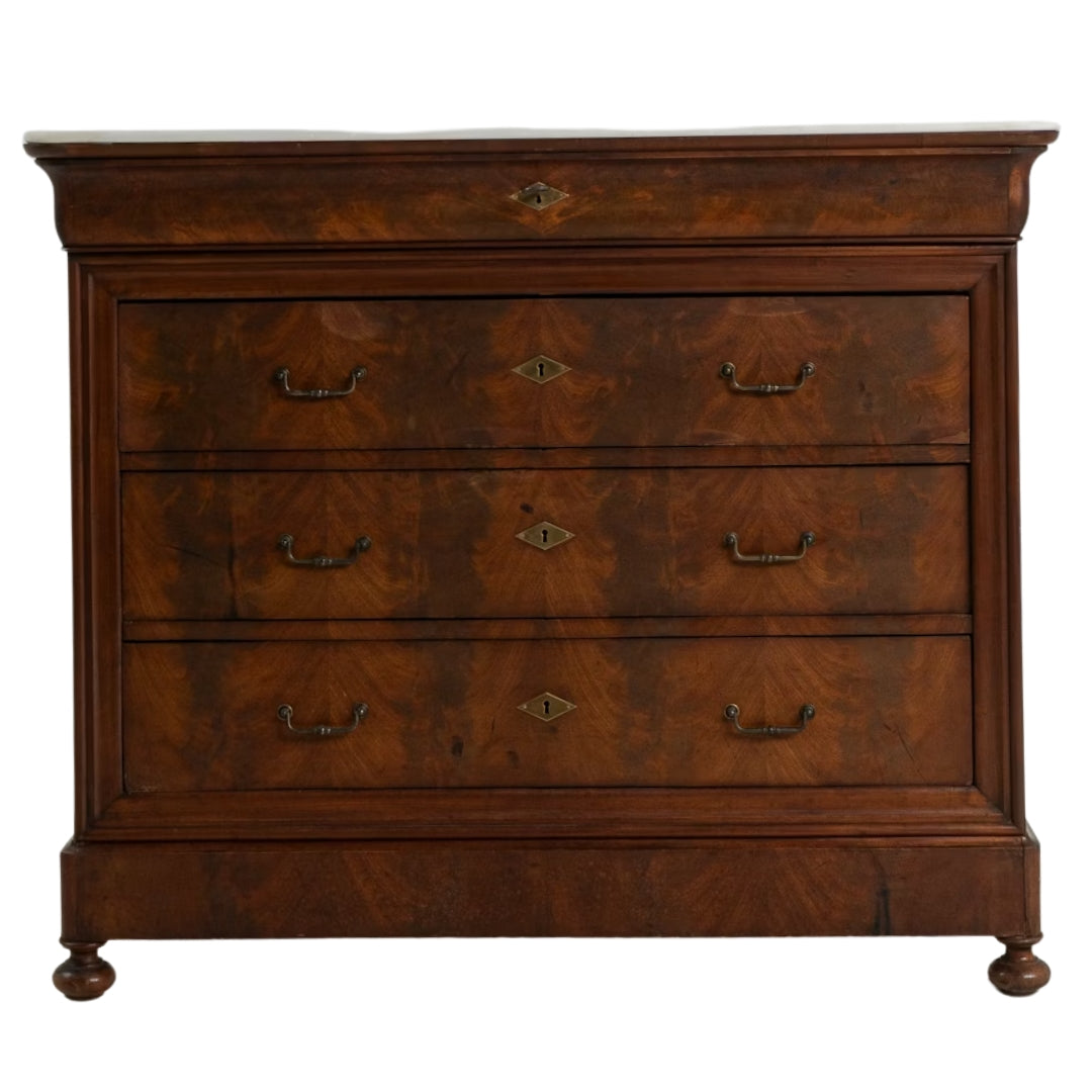 Antique Flame Mahogany Chest of Drawers, Circa 1870