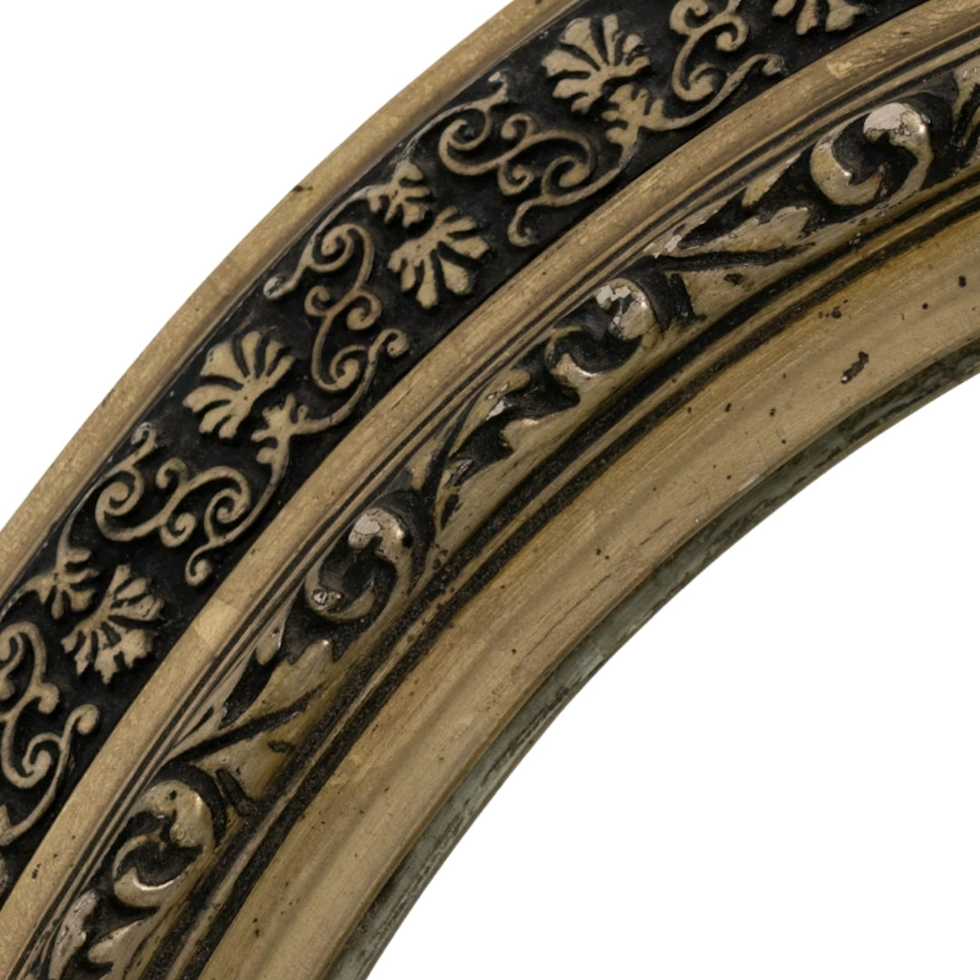 Antique French Black Gilt Floral Oval Mirror, Circa 1880