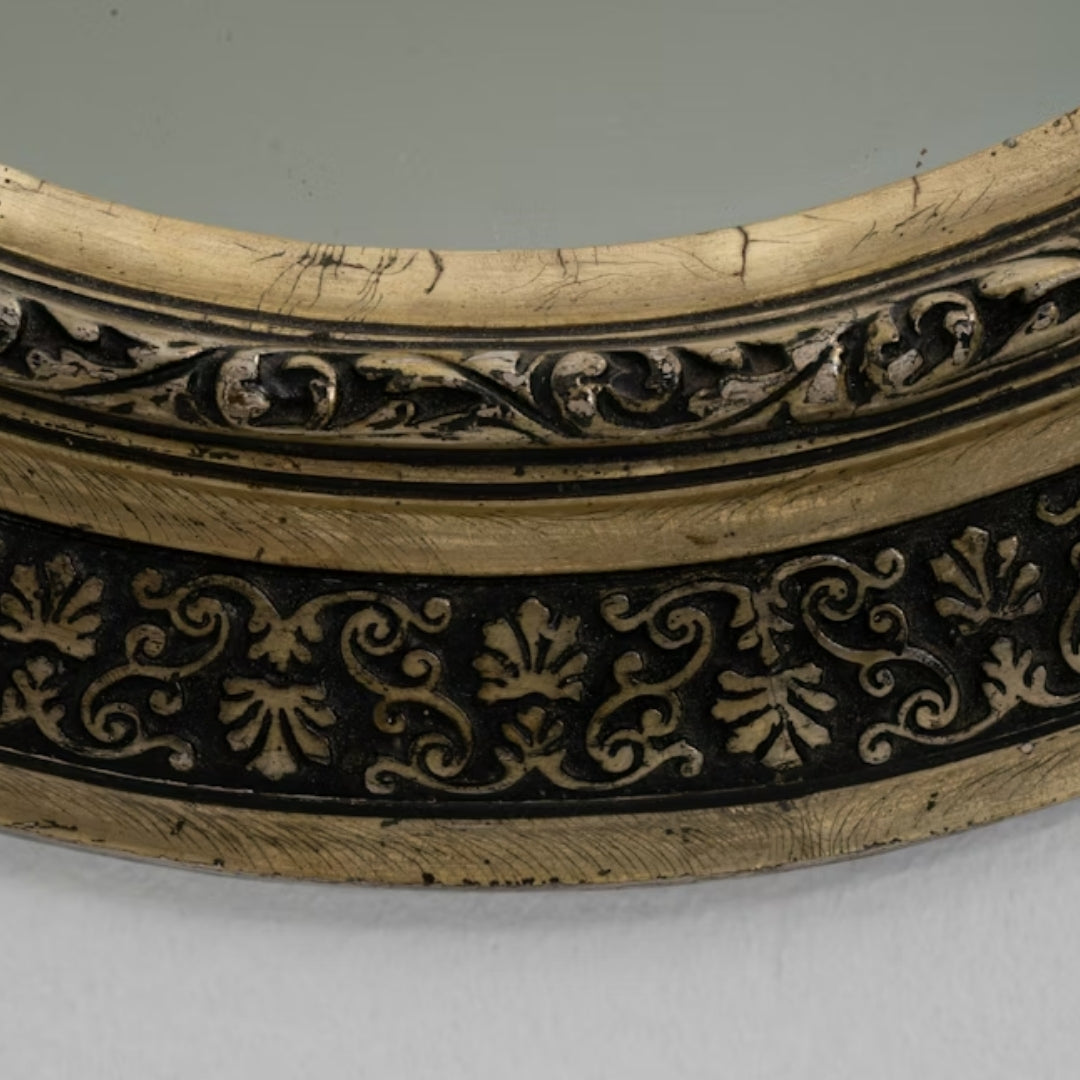 Antique French Black Gilt Floral Oval Mirror, Circa 1880