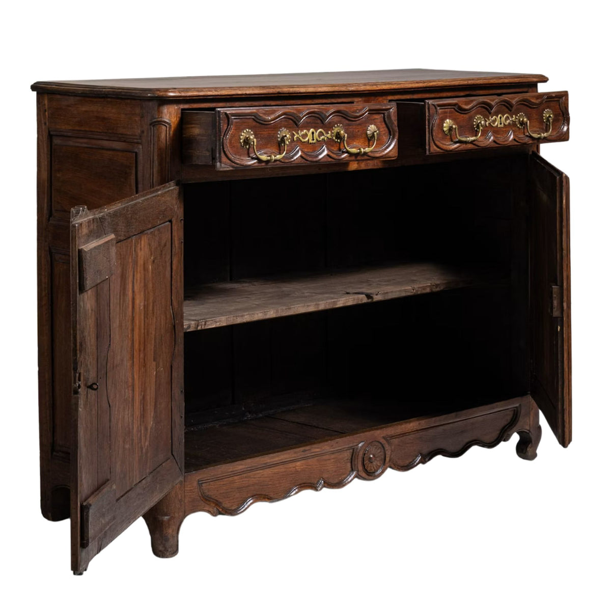 Antique French Provincial Carved Oak Enfilade Buffet, Circa 1800