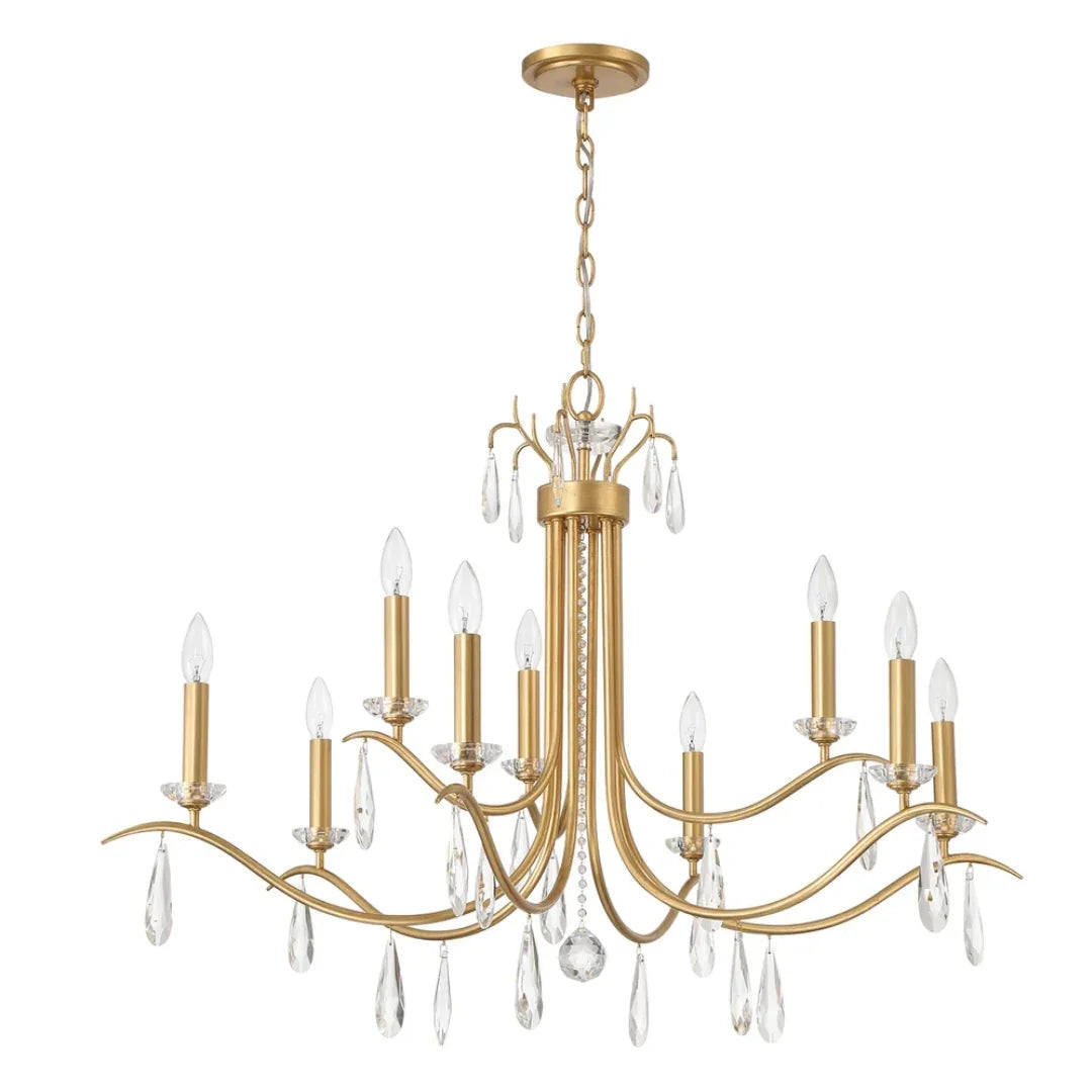 Antique Gold Crystal Drop Drum Chandelier