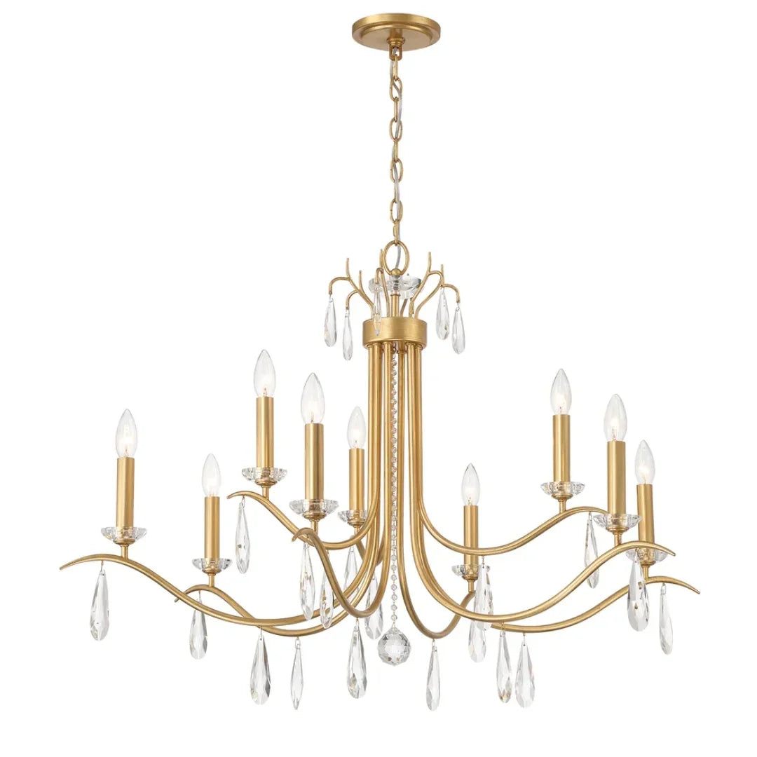 Antique Gold Crystal Drop Drum Chandelier