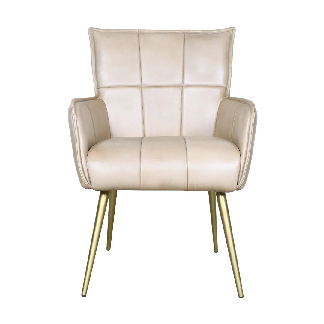 Antique Ivory Leather Quilted Armchair
