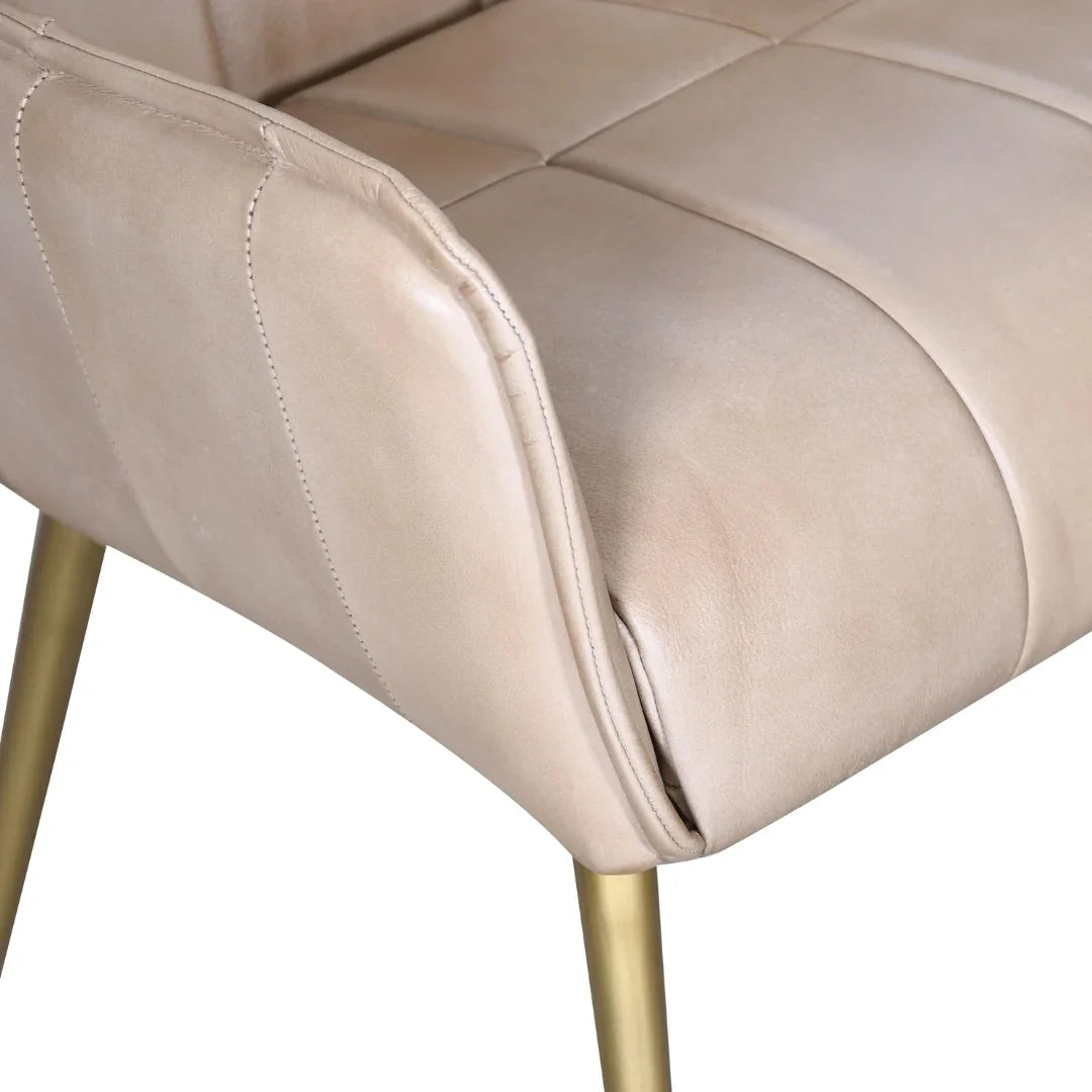 Antique Ivory Leather Quilted Armchair