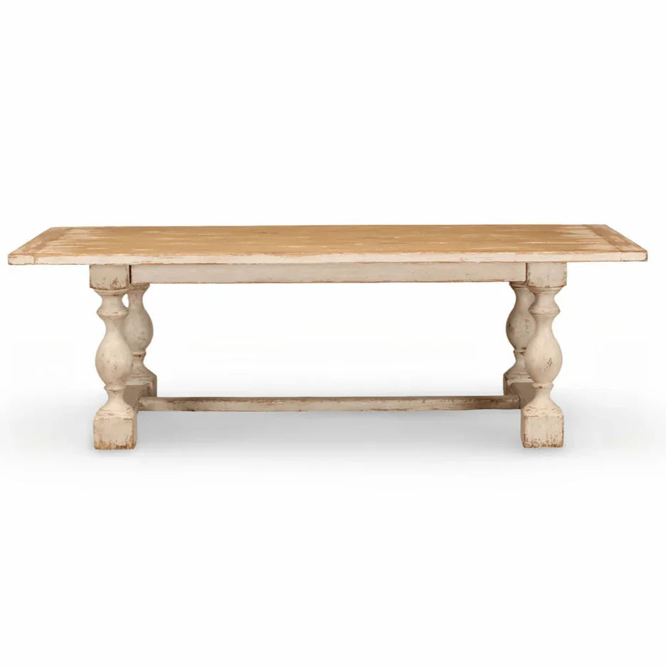 Rustic White Farmhouse Trestle Dining Table