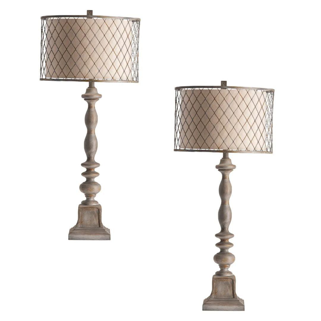 French Country Caged Shade Table Lamp - Set