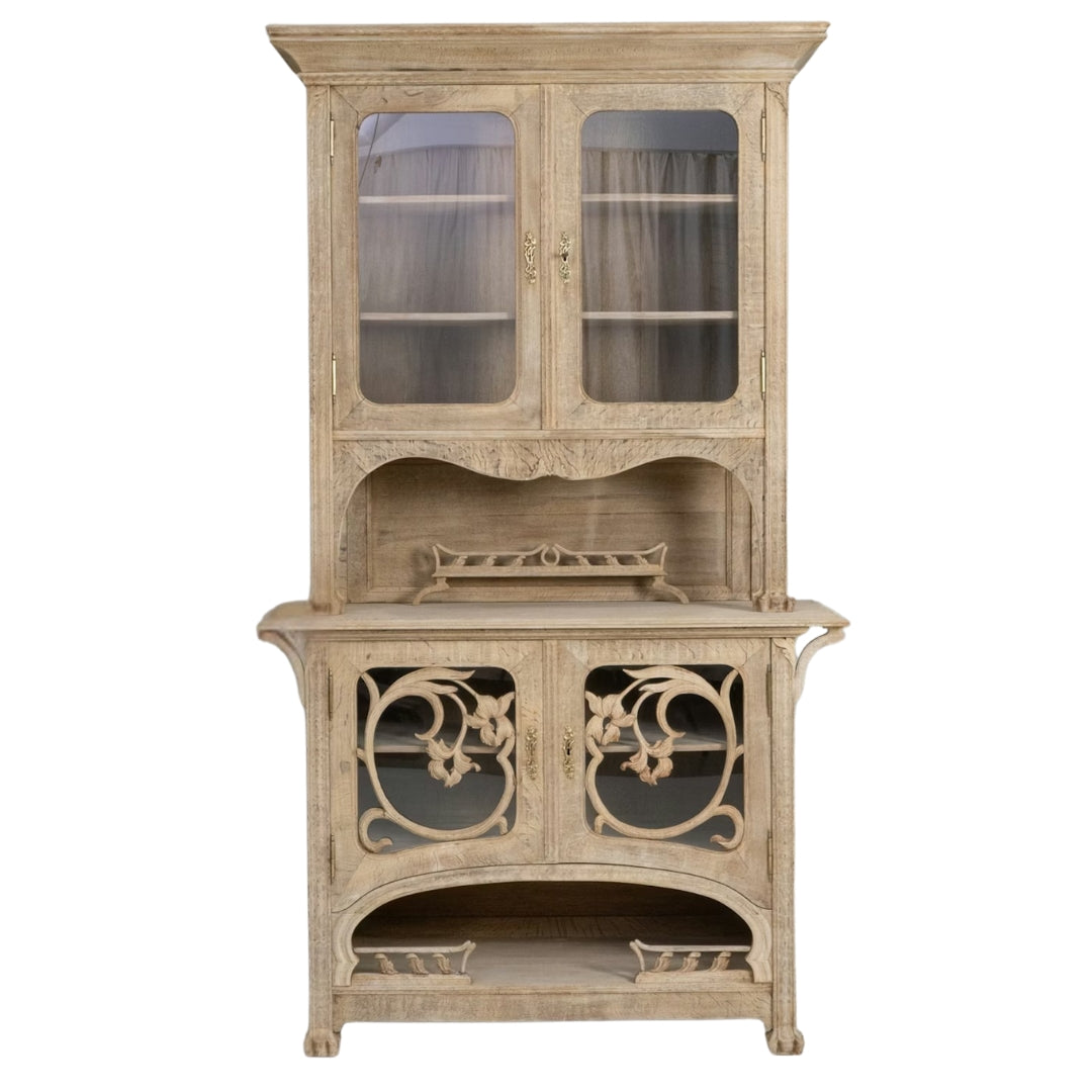 Floral Bleached Oak Hutch, Circa 1910