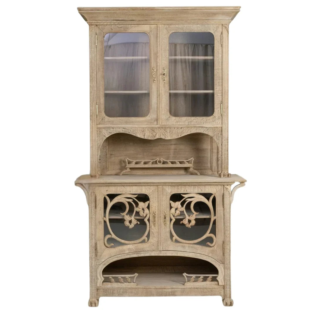 Floral Bleached Oak Hutch, Circa 1910