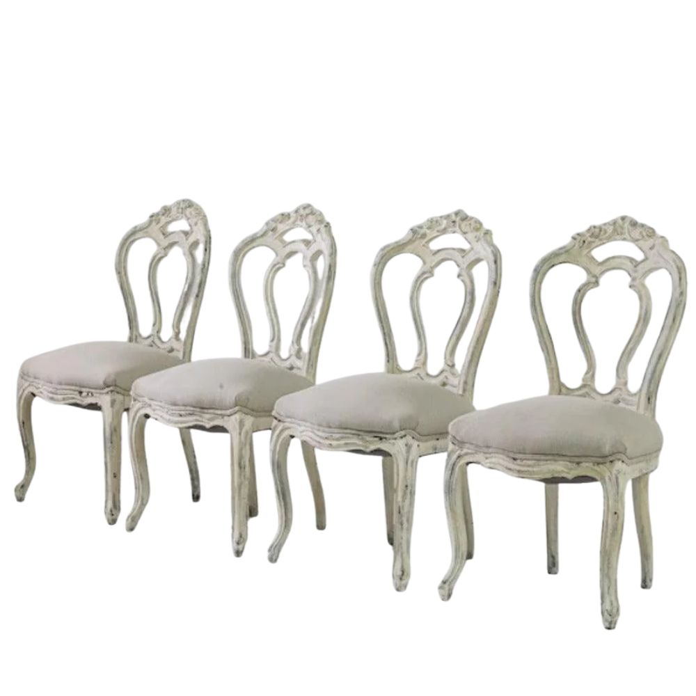 Antique French Shabby Chic Dining Chairs - Set of 4