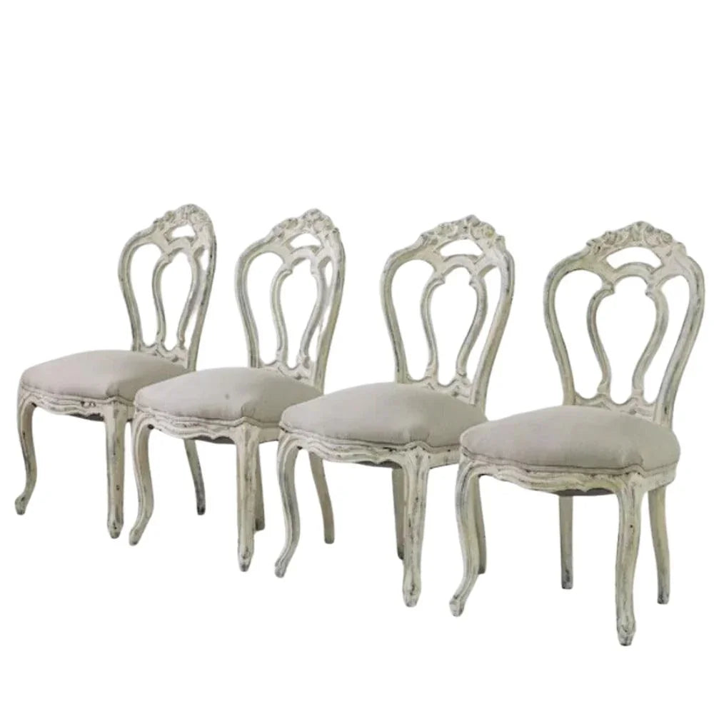 Antique French Shabby Chic Dining Chairs - Set of 4, Circa 1900
