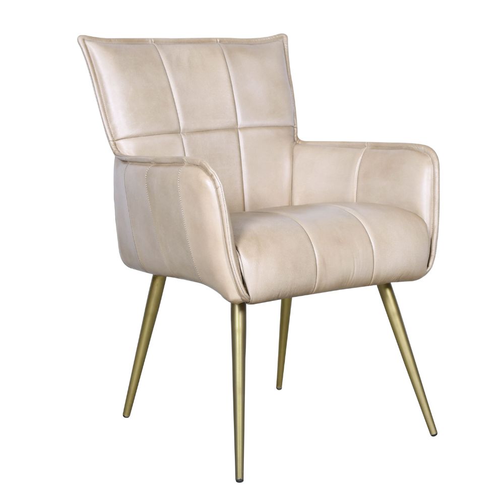 Antique Ivory Leather Quilted Armchair